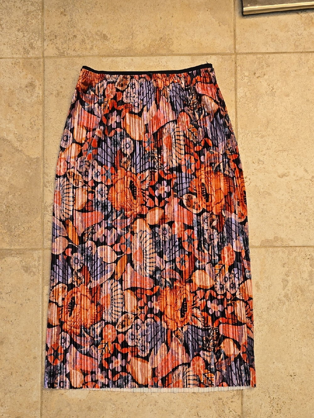 Anthropologie Maeve Orange and Purple Floral Pleated Midi Skirt